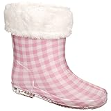(トレスパス) Trespass 赤ちゃん・ベビー用 フェークファーつき 防水レインブーツ ウォータープルーフ長靴 (8 UK トドラー) (ソフトピンクチェック)