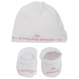 赤ちゃん・ベビー リトルプリンス/プリンセス 小さな王子様/お姫様 ベビー用品 2点ギフトセット 帽子・ブーティー (0-3ヶ月) (ホワイト/ピンク)