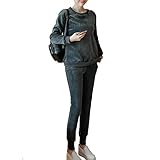 Spinas（スピナス) リラックスウェアやマタニティヨガにも　ベロア トップス パンツ セット ルームウェア 部屋着 マタニティ　裏起毛 防寒　長袖ベロア2点セット 全2色(ブラック　グレー)