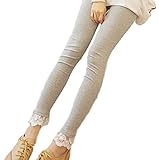 （Miwoluna） マタニティ レギンス 裾レース ウエスト調整可能 エレガント 上品 履き心地抜群 グレー M