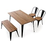 LOWYA （ロウヤ） ダイニングセット ダイニングテーブル 4点セット 天然木 スチール脚 インダストリアル デザイン 幅140cm ベンチタイプ ナチュラル