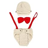 Zhhlinyuan Fashion Newborn Handmade Crochet Knitted Cap&Shorts Set Photography Prop With Bow tie 216