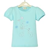 子供服 女の子 半袖 Ｔシャツ 女児 トップス 無地 ブラウス 可愛い ガールズ 通園 ルームウエア カジュアル (ライトブルー, 130)