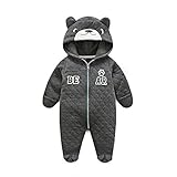 【綿100％ サイズ80】ベビー服ジッパー付クマさんフードロンパース(長袖長ズボン)　3色 (ダークグレー)