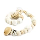 Wooden Baby Teether Ring Wood Pacifier Clip Organic Wood Montessori Toy Silicone Beads Teether Infan