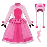 [ReliBeauty] 動物 豚 ハロウィン 仮装 コスプレ 衣装 子供 女の子 アニマル イベント パーティー 豚かぶり物 帽子 ワンピース しっぽ セット ピンク 140