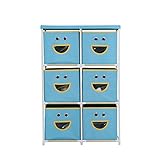 MULSH 不織布チェスト 収納ボックス簡単組立チェスト付きラック 笑顔チェスト 引き出し 簡単組立　衣類収納 衣装ケース (3段6杯-ターコイズ)