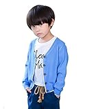 子供服 シンプル 無地 人気カーディガン 男の子 ニット 長袖 セーター 丸首 全3色 (130, スカイブルー)