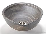 いぶし刷毛目手洗鉢（器具付）　 （信楽焼・陶器・手洗鉢・洗面・ポール・H）　※幸せを呼ぶ幸運の黄色「風の水琴工房オリジナルキーホルダー」付きセット商品キーホルダー」付きセット商品