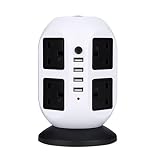 Sunmoch省エネ タワー式 電源タップ スイッチ付 AC 8個口 USB充電機能付き 4USBポート急速充電可能 雷ガード保護 過負荷保護 便利 コンセント (黒と白)