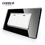 LivoloブラックUS / AU標準2ギャング2 Way k-padスイッチwith Luxury強化ガラスパネル、110 – 220 V、c3 K2s-82