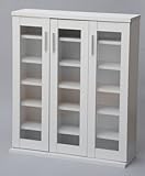 ガラス扉収納キャビネット　薄型3枚扉 単品販売ホワイト