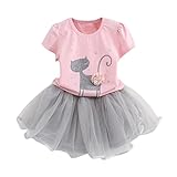 balakie夏キッズ用ガールズファッション漫画小さな子猫プリントシャツドレスClothesセット 6T ピンク BK-15989