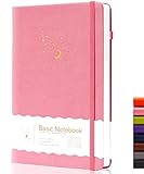 CAGIE ノート おしゃれ a5 ハードカバー ノート かわいい 8mm横罫 クラシックノートブック ジャーナル ビジネスノート 14.5cm x 21cm ペンホルダー付きピンク