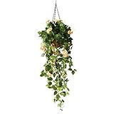 Sund 人工観葉植物 インテリア 吊り下げ プラントポット付き 2本セット 飾り付け 室内装飾 欧米風 プレゼント お祝い 癒し 世話いらない パーティー/結婚式/引越し バラ　シャンパン