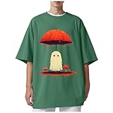 [hvreiop] ハロウィン tシャツ メンズ 半袖 幽霊 血しぶき プリント おもしろtシャツ 個性的 面白い カットソー 吸汗速乾 通気性 プルオーバー 丸首 カジュアル ビッグt ゆったり 大きいサイズ トップス ファッション 普段着 学園祭 イベント(ダークグリーン,S)