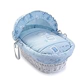 Clair de Lune Ahoy White Wicker Moses Basket (Blue) by Clair de Lune