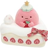 サンエックス すみっコぐらし 「ストロベリークリスマス」 てのりぬいぐるみ おかざりすみっコ たぴおか(ストロベリー)ショートケーキ MO22901 90×95×80mm