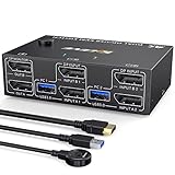 デュアルディスプレイ Displayport 切替器、8K@30Hz/4K@144Hz USB 3.0 KVMスイッチ、DP KVM 切替器 2 台のコンピュータ 2 台のモニターでキーボードとマウスを共有