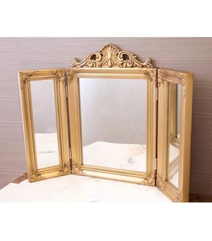 Amazon｜三面鏡 ゴールド テーブルミラーアンティーク ロココ調 鏡