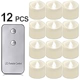 キャンドル　リモコン、PChero リモコンを搭載されフレームレスキャンドル、48時間まで続けることができ、誕生日、ウェディング、パーティー、ホームデコレーションのため【12個入り、ウォームホワイト]