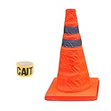 Perfk トラフィックコーン　オレンジ　反射テープ　道路警告標識　注意テープ付き　折りたたみ 式　オレンジ　全2サイズ - 46cm