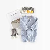 新生児 子供 ベビー服 春夏秋服（2個：長袖+ズボン） コットン100% 男の子 女の子 (含まれていない：アクセサリー ) (M(80CM), ライトブルー)