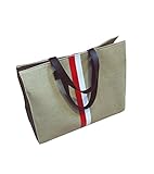 " ライン 入り ショルダー トート バッグ " マザー バッグ ママ レディース 通勤 通学 おしゃれ 2 way キャンバス (ベージュ)