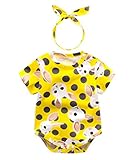 CXYP ベビー服 カワイイ ロンパース 　ウサギ　赤ちゃん 綿100 半袖 Baby ボディースーツ　肌着　さらさら肌触り　新生児から　　50～90　　ヘアバンド付き　 (66cm, イエロー)