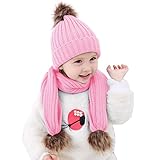oenbopo 帽子 マフラー ２点セット ニット製 ポンポン付き 軽量 伸縮性ある 生産祝い フりーサイズ 防寒 冬 しもやけ 対策 スカーフ キャップ (04)