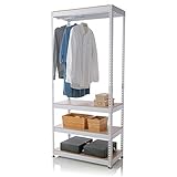 LOWYA （ロウヤ） 【 選べる2Type ハンガーラック シェルフ 】 収納 ラック 可動棚 棚板リバーシブル 組立て簡単 連結可能 オープンラック スチール 幅81cm ホワイト