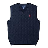 (ポロ ラルフローレン)POLO Ralph Lauren キッズ ベスト ニット ベスト ワンポイント ポニーマーク Vネック ケーブル編 ネイビー×レッド 3T [並行輸入品]