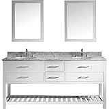 Virtu USA md-2272-wmro-wh-012 Caroline Estate 72 "ダブルバスルームVanity with Marble andラウンドシンク上部をポリッシュクローム蛇