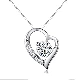 レディース S925 シルバー ネックレス ハート ペンダント ネックレス おしゃれ ネックレス ジュエリー アクセサリー 結婚式 ウエディング パーティー キュービックジルコニア (ホワイト)