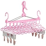 【たっぷり干せる10連ベビーハンガー】(2色×２タイプあり)【布ピンチ2個付】(桃色/ピンク)