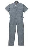 [ディッキーズ]Dickise【ツナギ服】春夏ヒッコリー半袖ツヅキ服・ワンウォッシュ加工《059-21-811》 (S, NB ネイビーブルー)