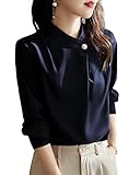 [Ｓｕｅｅｙａ] スイーヤ シャツ ブラウス レディース パール 立ち襟 長袖 タック 知的 ギャザー 上品 着やせ 体型カバー おしゃれ エレガント 着回し デート ビジネス 通勤 トップス 秋 冬