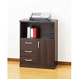 多用途仕様 チェスト/ファックス台 【ダークブラウン】 幅60cm 引き出し3杯 取っ手付き扉1枚 2口コンセント コード穴2個付き