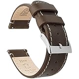 [BARTON WATCH BANDS] サドル/リネン クイックリリース トップグレインレザー 腕時計バンド ストラップ 24mm サドルレザー/リネン ホワイト ステッチ