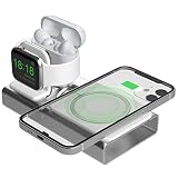 Apple製品用充電ステーション 3イン1 アルミニウム充電スタンド iPhone Airpods iWatch Series SE 8 7 6 5 4 3 2 1用 ドッキングステーションホルダー 充電スタンド ナイトスタンドモード付き シルバー