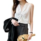 [xppe] レディース ブラウス ノースリーブブラウス Vネック ツイスト シフォン 薄手 カットソー きれいめ タンクトップ 無地 Tシャツ おしゃれ カットソー カジュアル オフィス 通勤