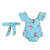 Domybestベビー ロンパース 女の子 ベビー服 ロンパース ヘアバンド 2点セット 可愛い 赤ちゃん ボディスーツ カバーオール 連体服 ジャンプスーツ カジュアル 夏　花柄　新生児　赤ちゃん　
