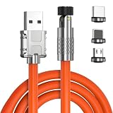3in1マグネット磁気充電ケーブル 120W/6A急速充電+同期データ転送 7ピン端子 ノートパソコン急速充電 L字兼用 540度回転 USB Type-C、ライトニング、MicroUSBケーブル 磁石 QC急速充電ケーブル For i0S Android USB Magnetic Charging Cable Cosmic3C HIJK57 (２メートル)