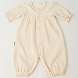 yuga☆ワッフルの2Wayロンパース 60cm オーガニックコットン100% ベビー 服 子ども服 キッズ 女の子  やわらか 白 生成り お宮参り 退院 出産祝い プレゼント 綿100%