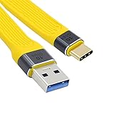 cablecc イエロー 10Gbps USB 3.1 Type C オス - USB3.0 Type A オス フラットスリム FPC データケーブル ノートパソコン&携帯電話用