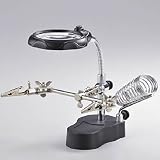 精密 作業 用 スタンド ルーペ 固定 クリップ & はんだ ごて スタンド & 電池 & クリーニング クロス 付き (2 LED ライト 一体 型 拡大ルーペ 付き)