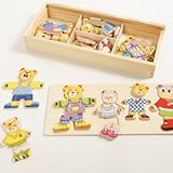 かわいい 4匹の クマちゃん 一家 木製 きせかえごっこセット ケース入りで きれいに お片付け
