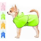 犬 レインコート- 反射 犬 カッパ 犬用レインコート 帽子付き、防水 軽量 犬用レインジャケット、ハーネスホール付き、梅雨対策 調節可能な犬用ポンチョ散歩用 小型犬用 散歩用 夜間安全 (グリーン, S)