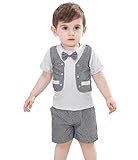 半袖 フォーマルスール 男の子 ボーイズ ベビー 90cm 赤色 灰色 青色 結婚式 セットアップ (グレー)