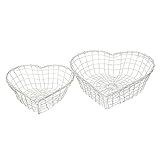 (ゲインズボローギフトウェア) Gainsborough Giftware メタル ハート型 バスケット かご (2個セット) (ワンサイズ) (ホワイト)